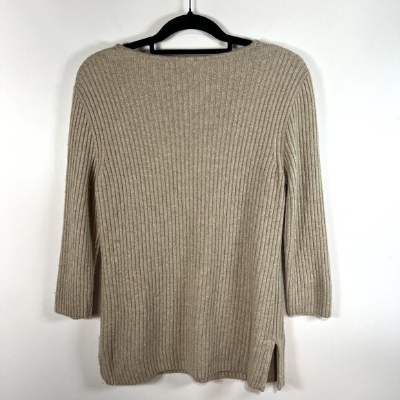 St. John Metallic Rib knit‎ sweater Women’s Size Large Wool Cashmere Tan Luxury - Picture 7 of 9